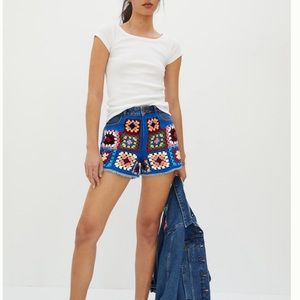 FARM RIO @ ANTHROPOLOGIE High Rise Crochet Denim Shorts - Women’s Size 27 - NEW